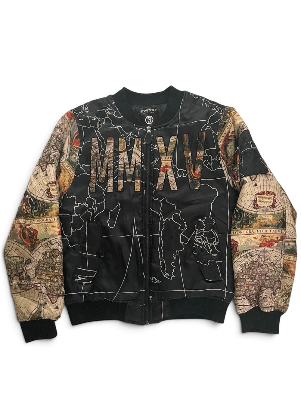 Switch Remarkable MMXV World Map Satin Bomber Jacket, Men’s Large
